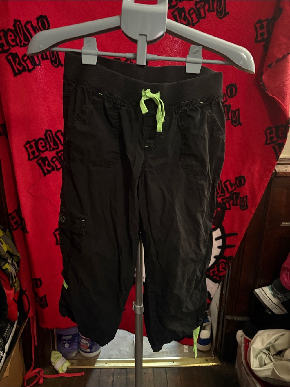 SO Women's Black Cargo Shorts with Lime Drawstring